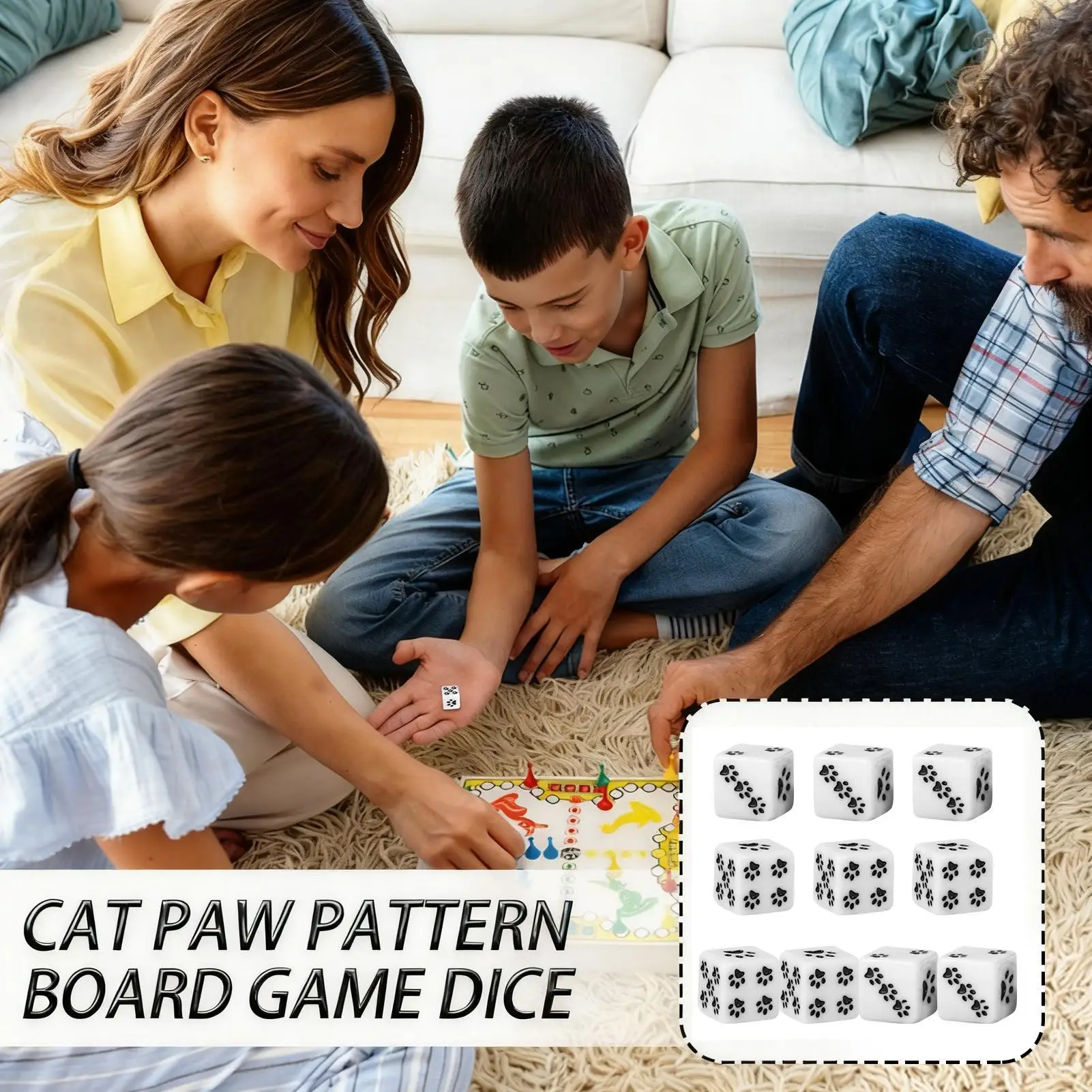 لعبة الطاولة النرد 10 قطع الكرتون لطيف 6-الوجهين القط باو نمط مجلس لعبة النرد للتخييم المنزل نزهة عنبر السفر الأسرة #1