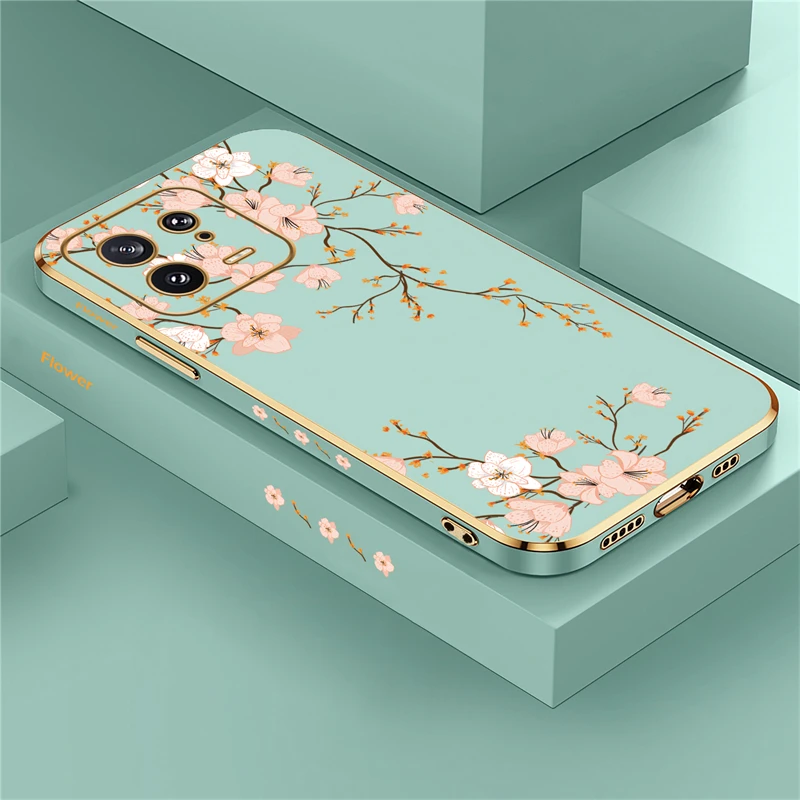 Mi13 Pattern Flower Phone Case For Xiaomi 14 13 12T 12 13T 9T 10T Pro 10 11 Lite 5G ne Plating Soft Silicone Shockproof Cover