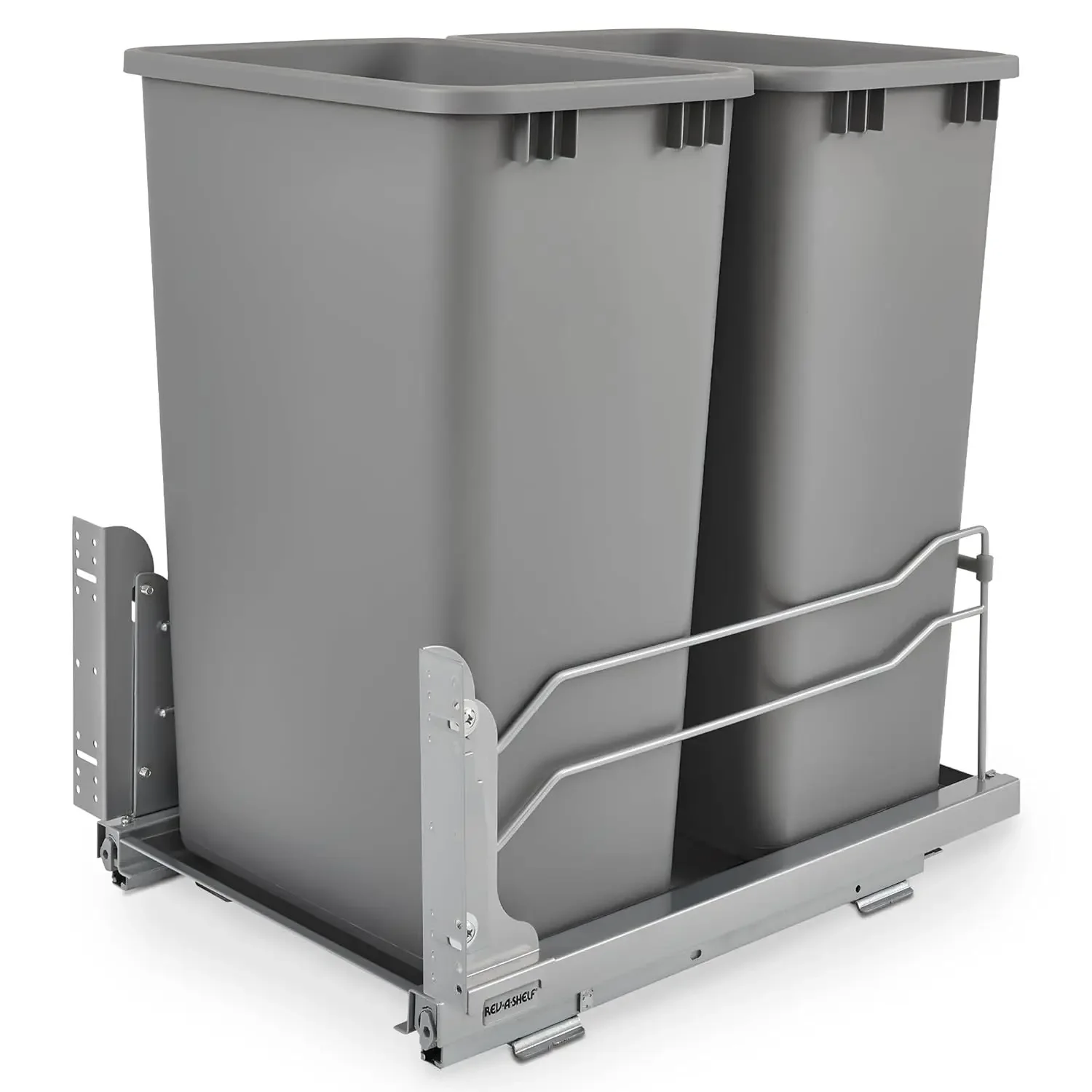 Double Pullout Trash Cans for Full Height Kitchen Cabinets 50 Quart 12.5 Gallon with Soft-Close Slides, Metallic Silver