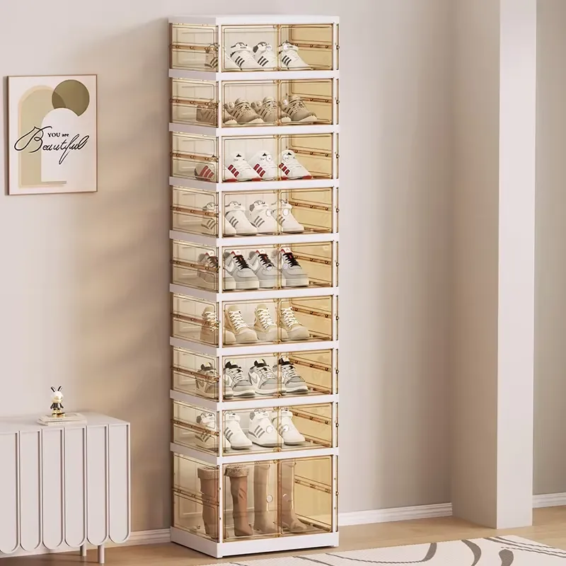Modern 3 Tier Plastic Shoe Rack Portable Foldable Stackable Storage Cabinet Waterproof Removable Shelves For Kitchen Entryway