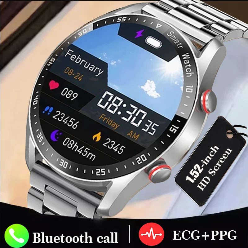 

1,52-дюймовый экран ЭКГ + PPG Bluetooth вызов Смарт-часы Мужчины Лазерное здоровье Артериальное давление Fitnes Спортивные часы Мужские водонепроницаемые умные часы