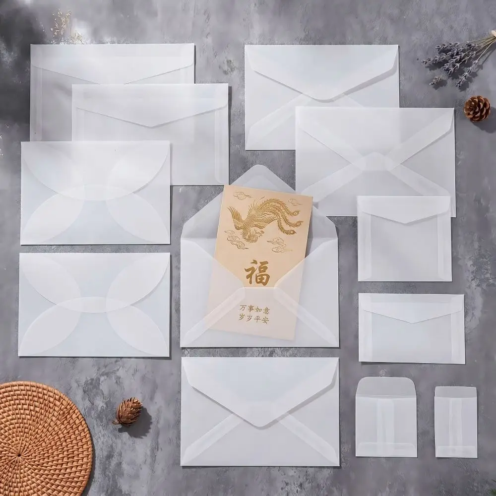 50Pcs/Pack Semi-Transparent Vellum Paper Envelopes Simple Flat Shape Transparent Paper Bag Matte Frosted Translucent