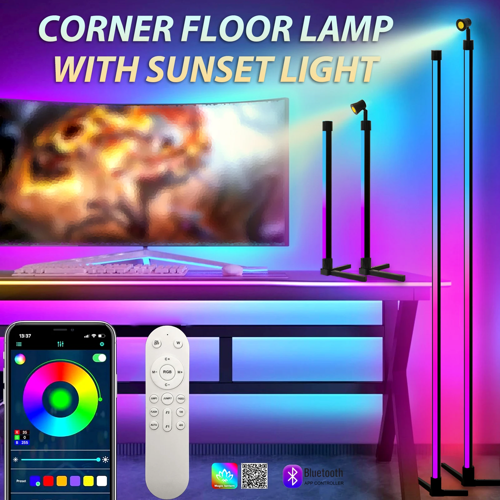 lampada de chao led inteligente rgb dream color app e controle remoto com sincronizacao de musica 16 milhoes de cores que mudam de lampada de mesa com luz de humor 01