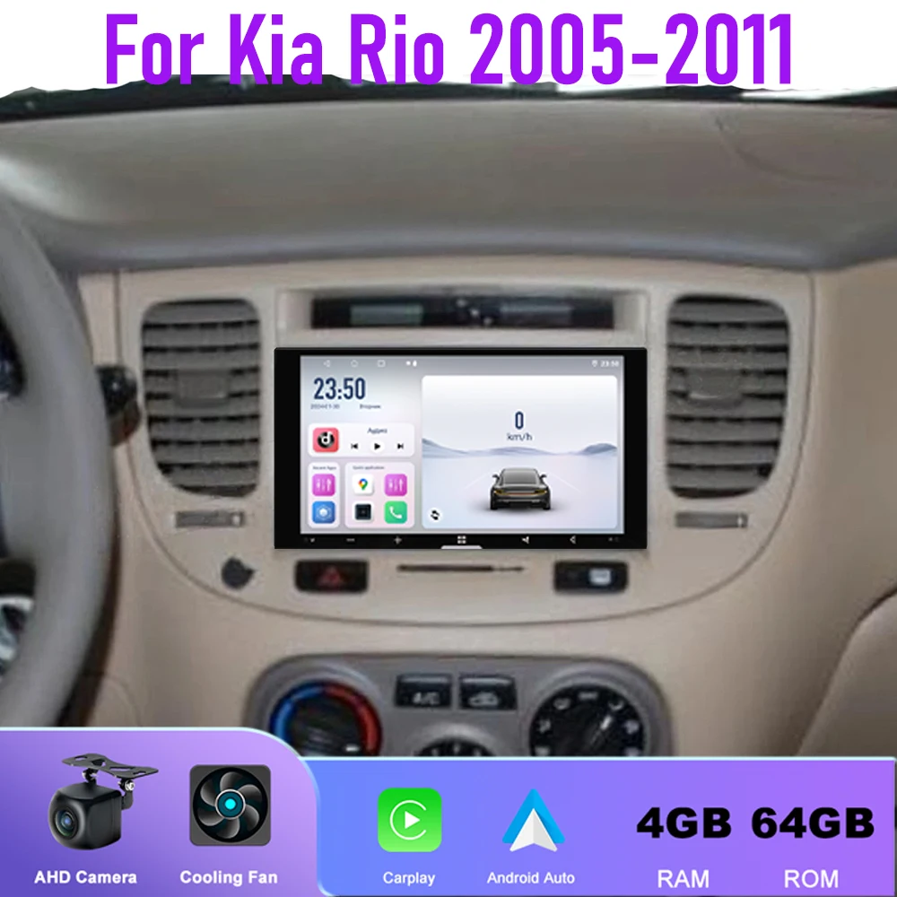 7'' 4+64GB For Kia Rio 2005-2011 Car Radio Android 15 Auto Support Wireless Apple Carplay GPS Navi BT Head Unit