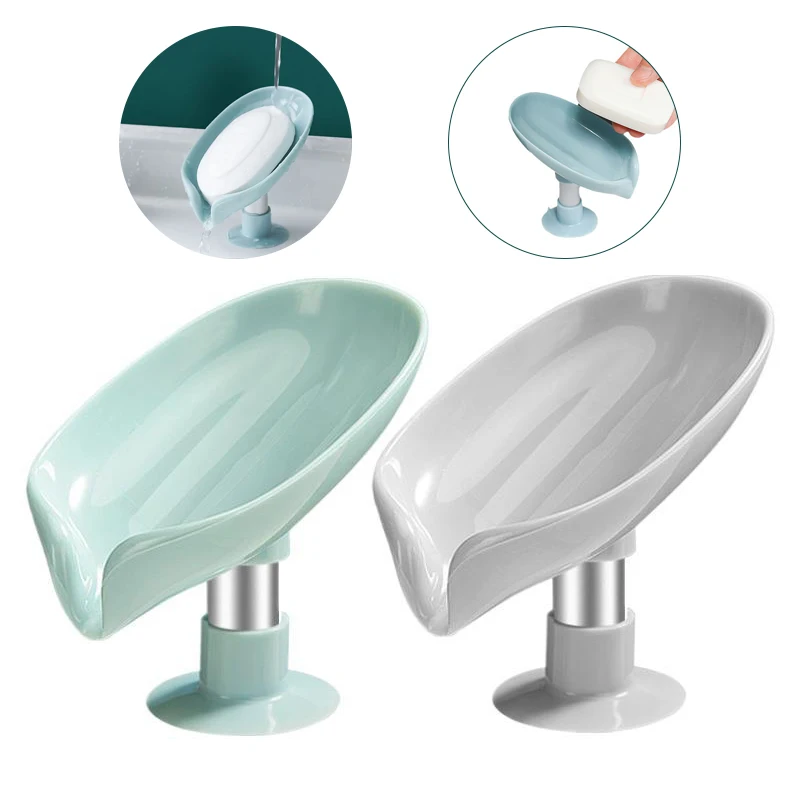 Portable Anti-slip Soap Holder Leaf Shape Bathroom Shower Soap Dish Kitchen Drain Sink Sponge Storage Rack Suction Cup Tray