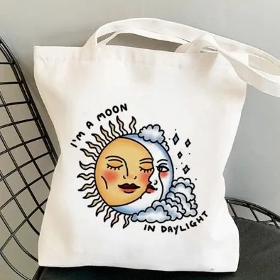 

Sun and Moon Canvas Tote Bag with Large Capacity Durable, Stylish Shoulder Handbag for Travel, Shopping & Outdoor Activities