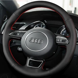 DIY Black Microfibe Leather Car Steering Wheel Cover For Audi A4L A3 A6L Q5L Q3 A5 Q7 A1 A5 A7Non-slip Car Accessories