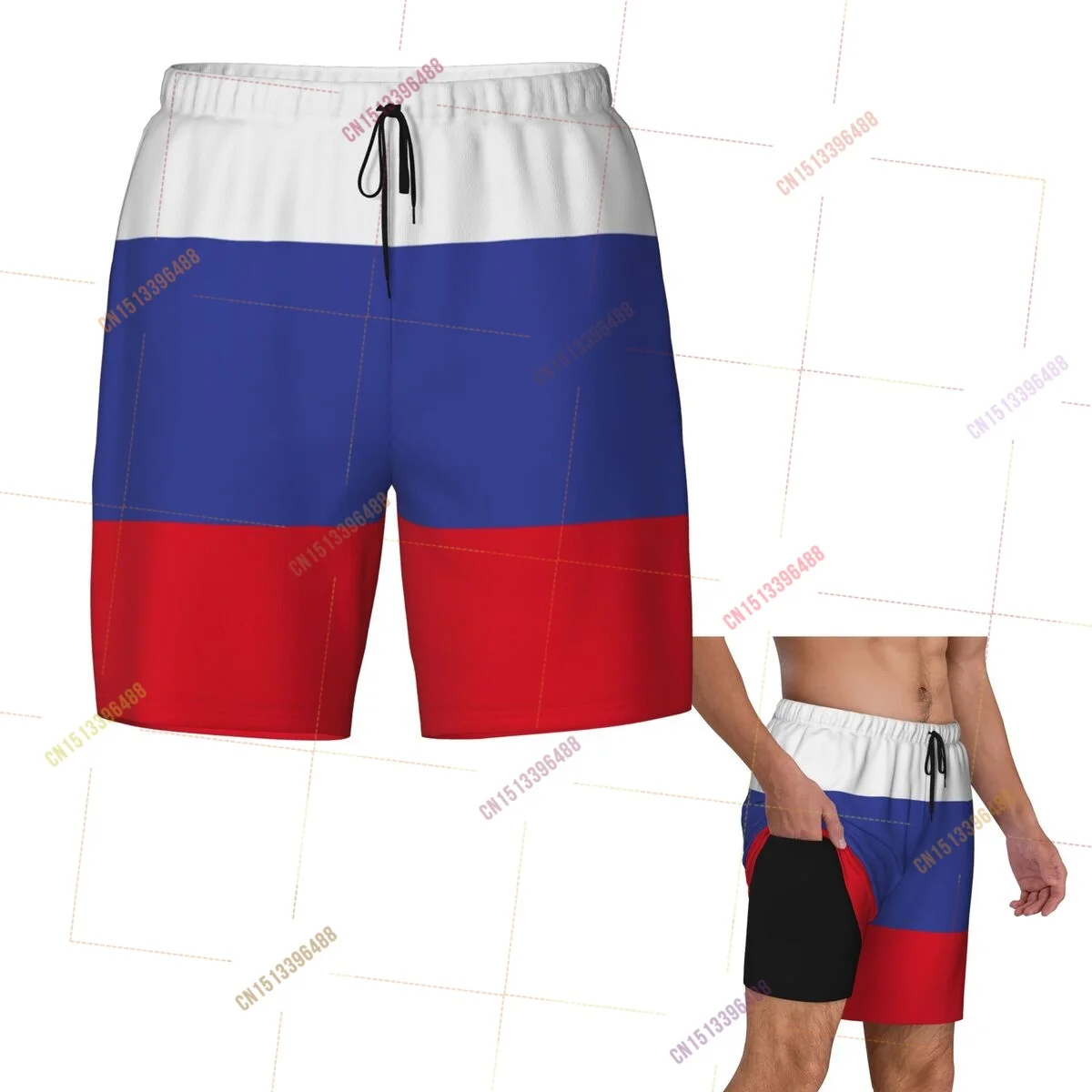 2026 Russia Rus Flag Top Print 3D Mens Swimming Trunks Hawaiian Bathing Beach 2 in 1 Quick-Dry Summer Swim Shorts With Pockets