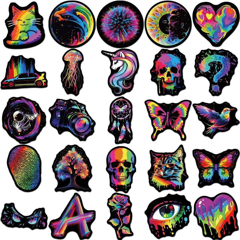 10/30/50pcs Artsy Neon Cartoon Graffiti Stickers Cool Decoration Decals Waterproof Phone Laptop Colorful Cool Sticker Wholesale