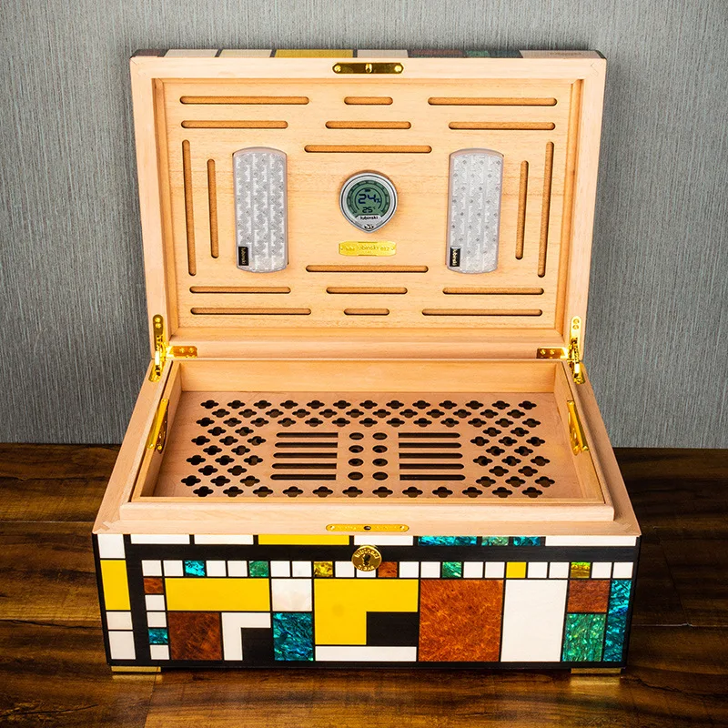 Cigar Moisturizer, Shell Grid Limited Edition Large Capacity Double Layer Spanish Cedar Wakeup Case