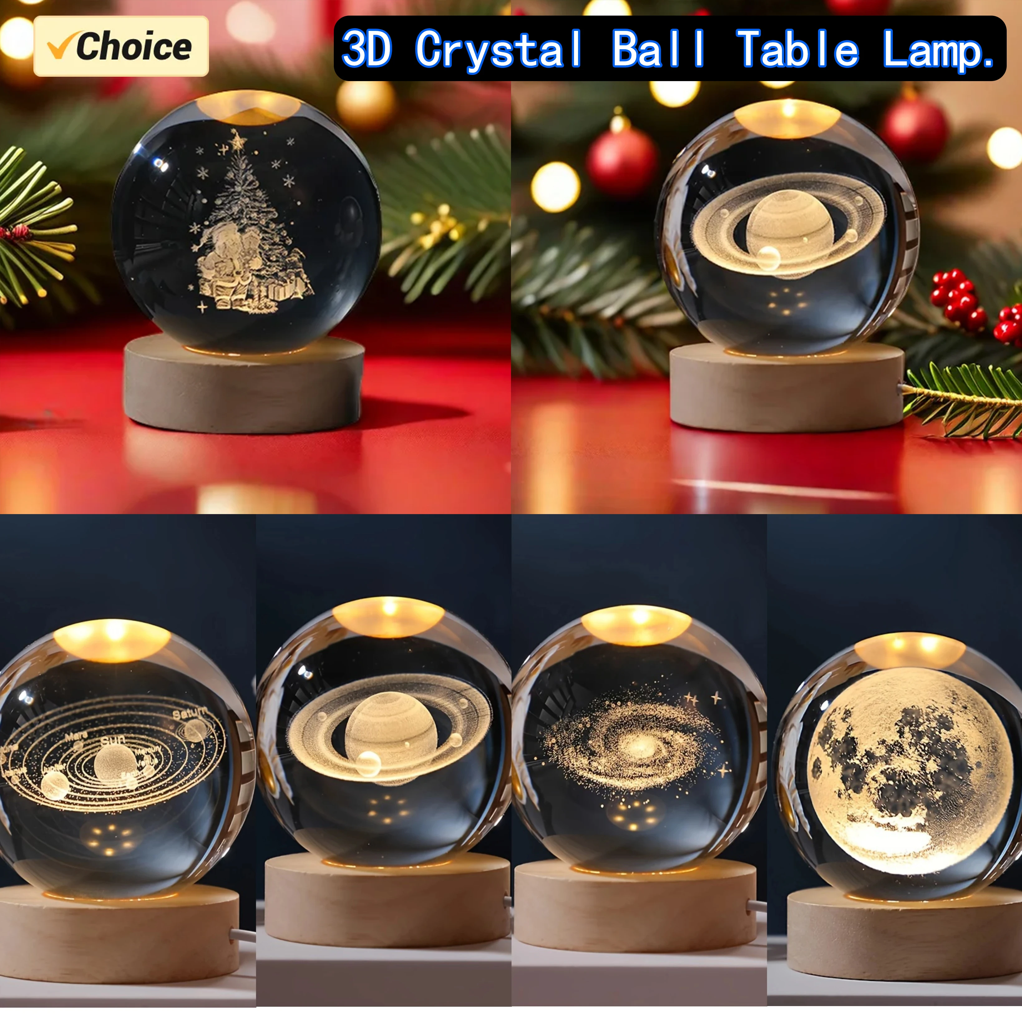 3D crystal ball lights with Milky Way and planetary projection USB nightlight atmosphere plasma balls for Christmas gifts