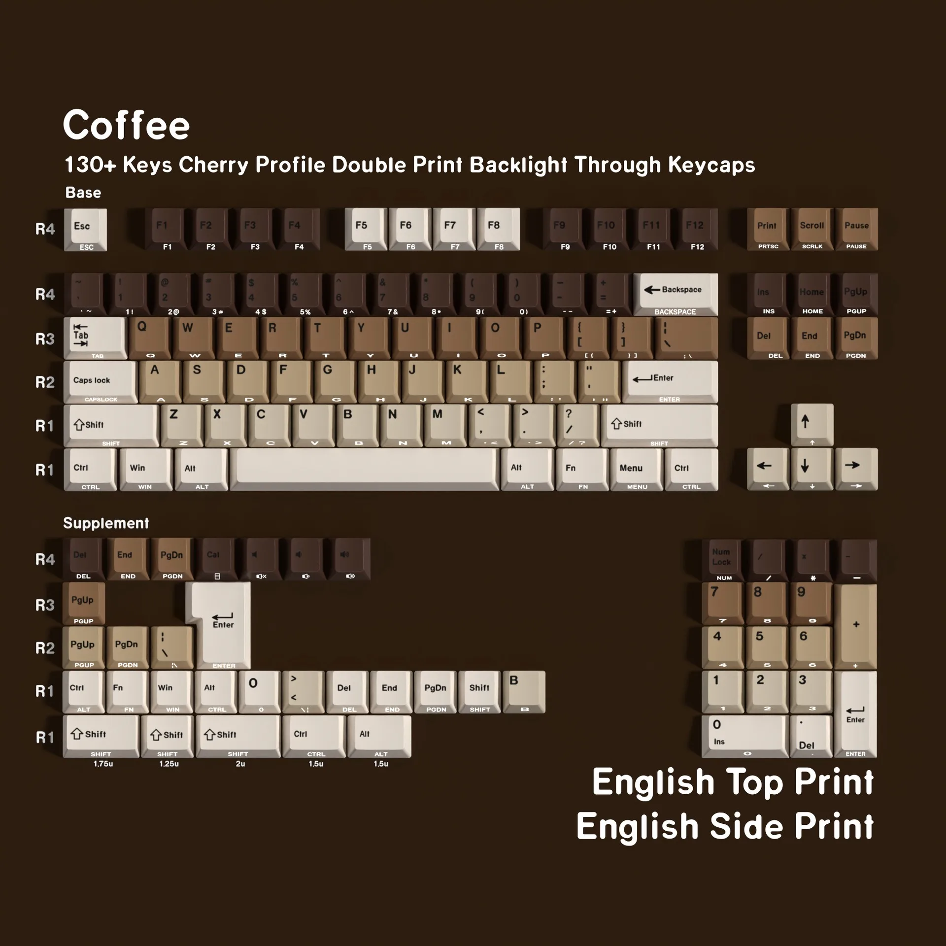 Coffee Mechanical Keyboard Keycaps Spanish French German Korean Russian Arabic Japanese Side Print Cherry Profile PBT Keycap ISO