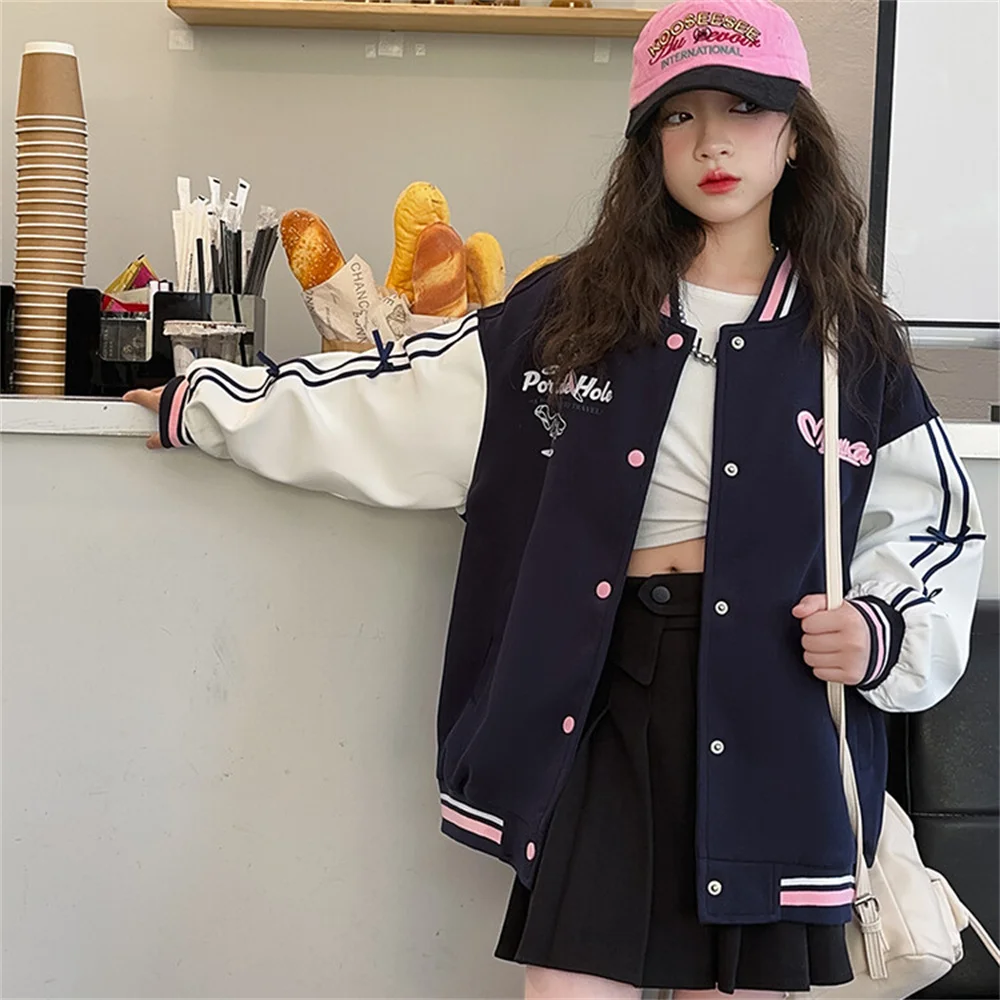 0918 Embroidered P-type Girl Baseball Jacket Autumn Fashion Girl\'s Jacket Baseball Uniform Girls\' Jacket Coat