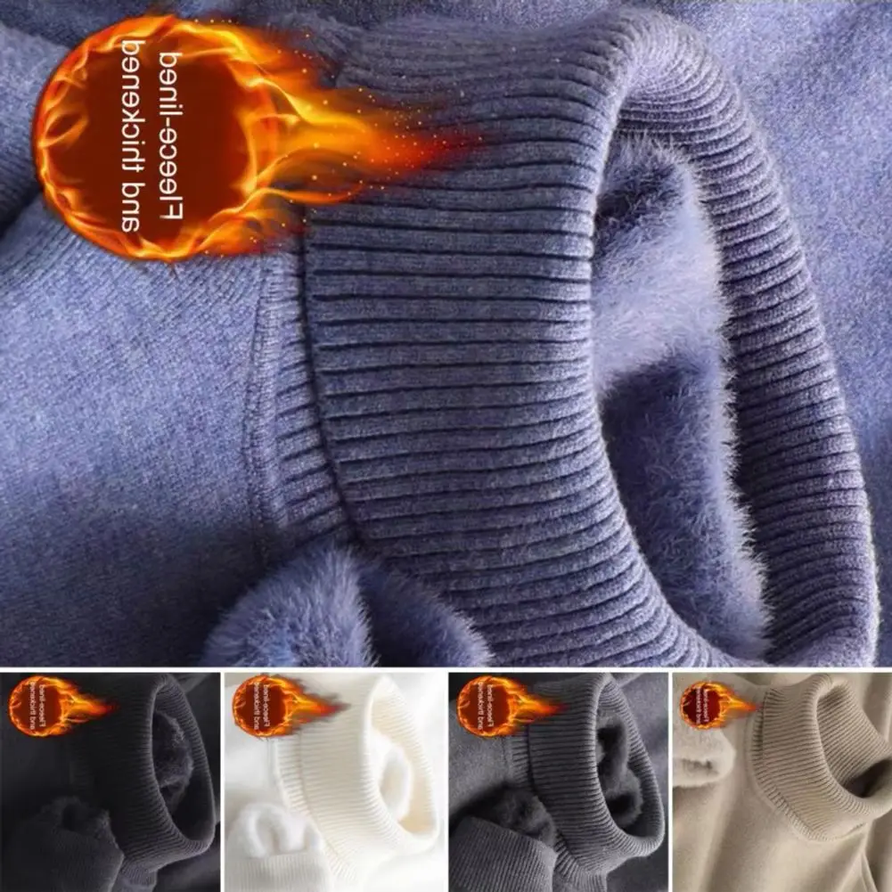 

Men Turtleneck Sweater Velvet Warm Long Sleeve Pullover High Collar Knitted Long Sleeve Thickened Pullover Sweater Bottom Tops