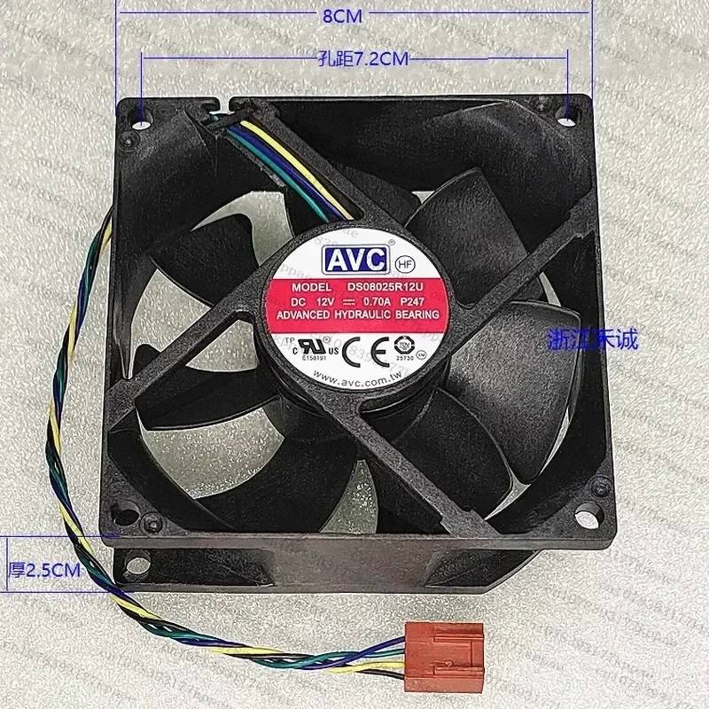 1PCS for AVC DS08025R12U P247 80mm 8CM Fan 12V 0.70A 4-Wire PWM Speed Control Rounded Corners New