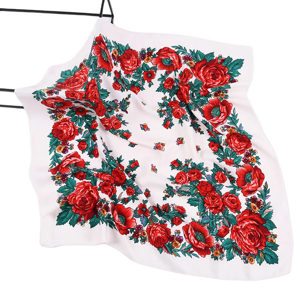 70*70cm Russische Quadrat Schal Frauen Luxus Floral Print Bandana Kopf Wraps Taschentuch Babuschka Stirnband Schals – Detail 12