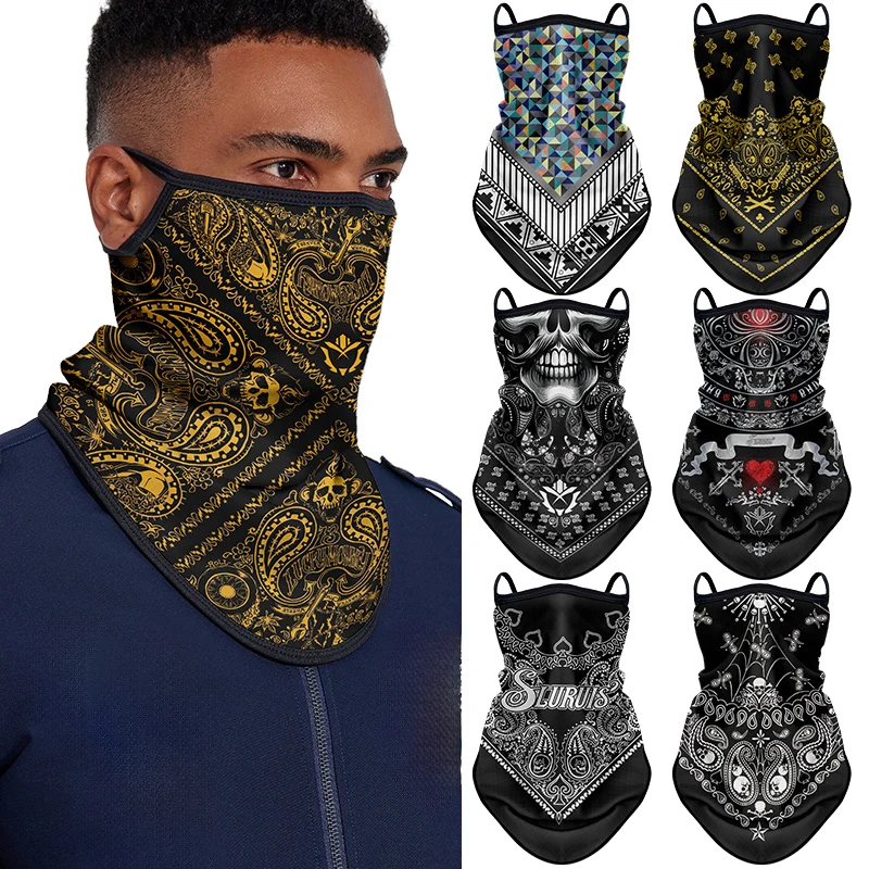 

Bicycle Ear-Hanging Mask Cashew Skull Motorcycle Half Face Mask Ice Silk Breathable Balaclava Sunscreen Neck Gaiter Men Women