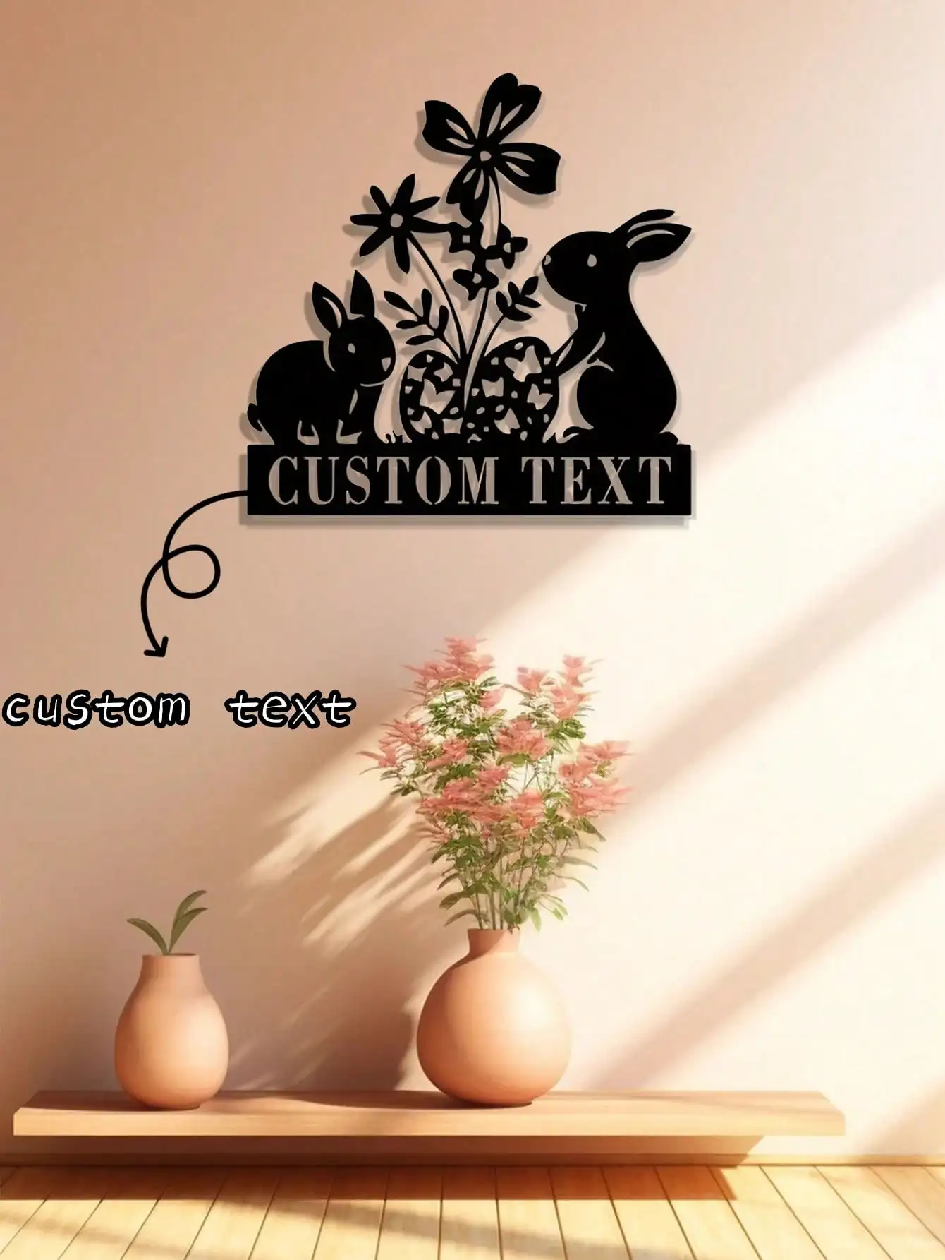 

Personalized Easter Metal Sign Bunny Flower Spring Garden Wall Art Decor