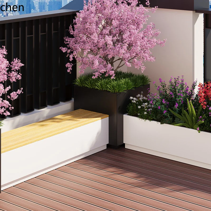 ZML Outdoor Balcony Flower Box Courtyard Landscape Outdoor Leisure Area Planting Box Stainless Steel Flower Box Combination