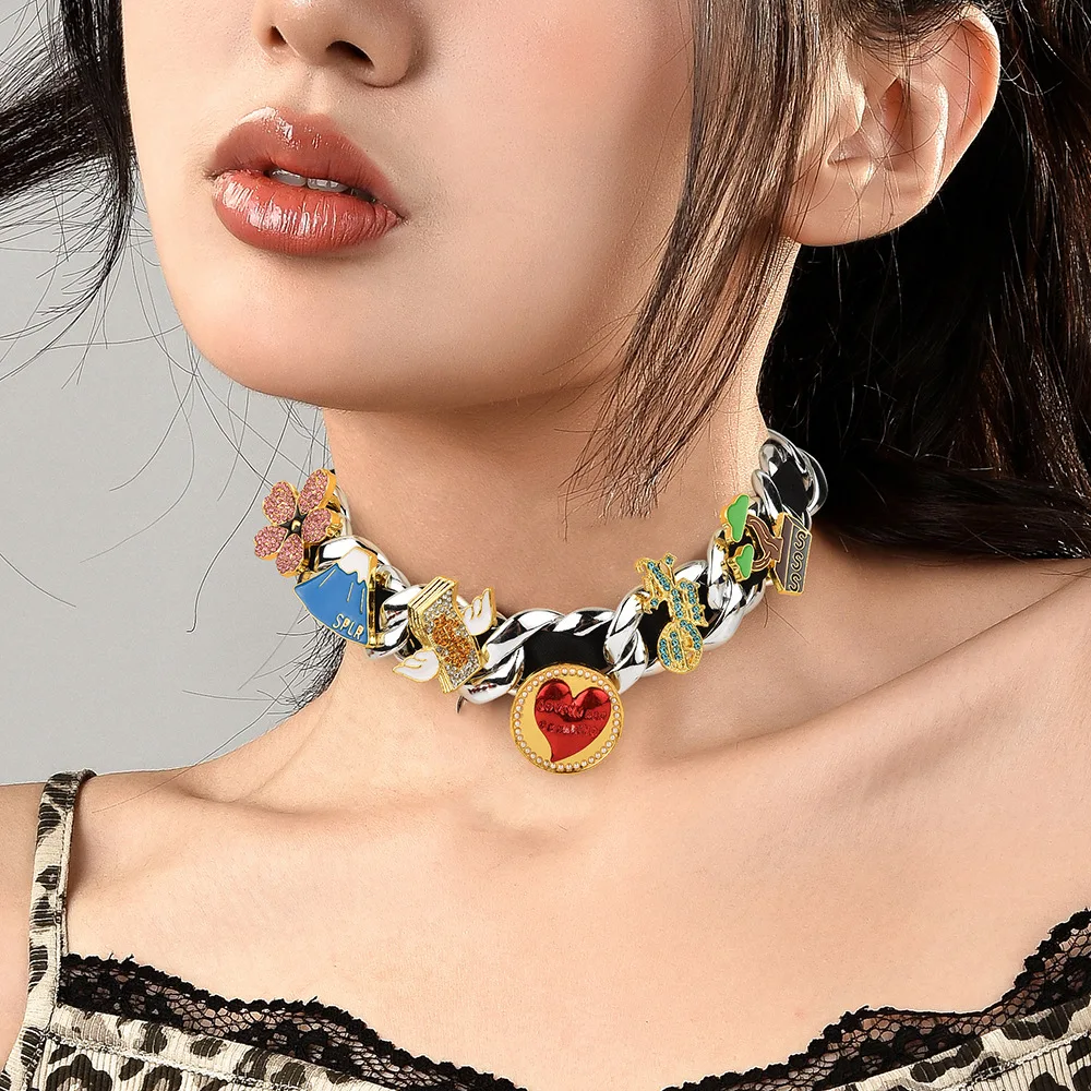 

44cm Heart Necklace Hip Hop Punk Pendant Choker Personality Clavicle Chain Fashion Men Women Sexy Chain Jewelry Gift Accessories