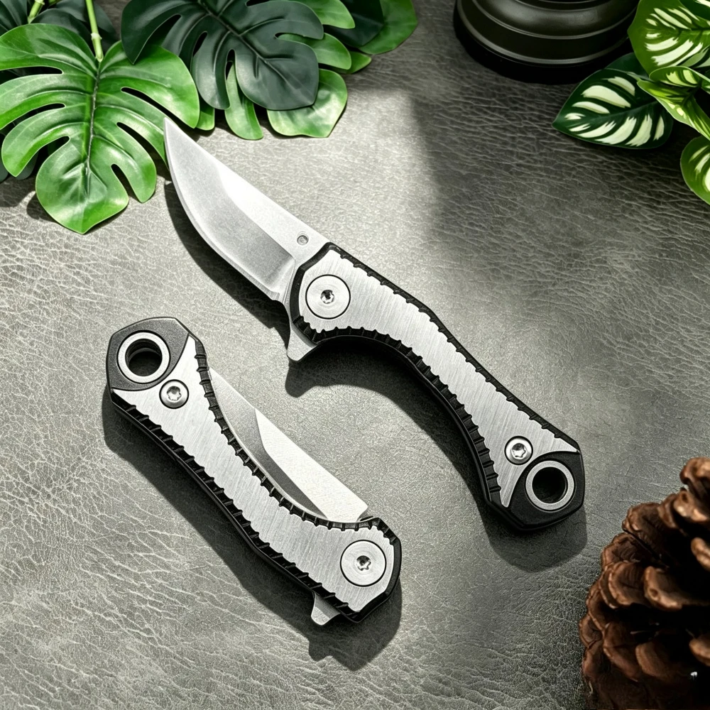 Mini Key Folding Knife with 5Cr13Mov Blade and Aluminum Handle Compact Outdoor Pocket Knife Camping Cutting, Multi-Purpose Tool