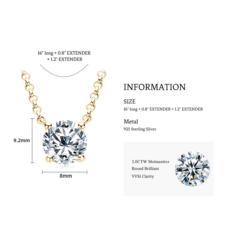 Lnngy 1CT 2CT 3CT zertifizierte Moissanit-Anhänger-Halskette für Damen, S925-Sterlingsilber, Solitär-Tropfen-Halsketten, Schmuck, Geschenk – Detail 4