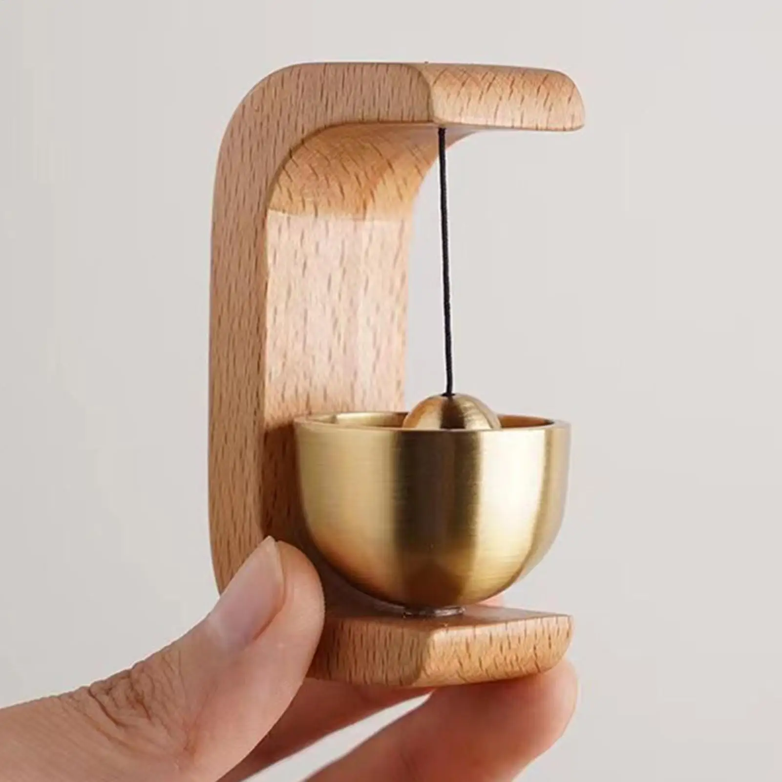 Door Chime Bell Natural Wood Shop Door Bell Brass Safety Alarm with Adhesive for Sliding Door Restaurant Shop Entrance