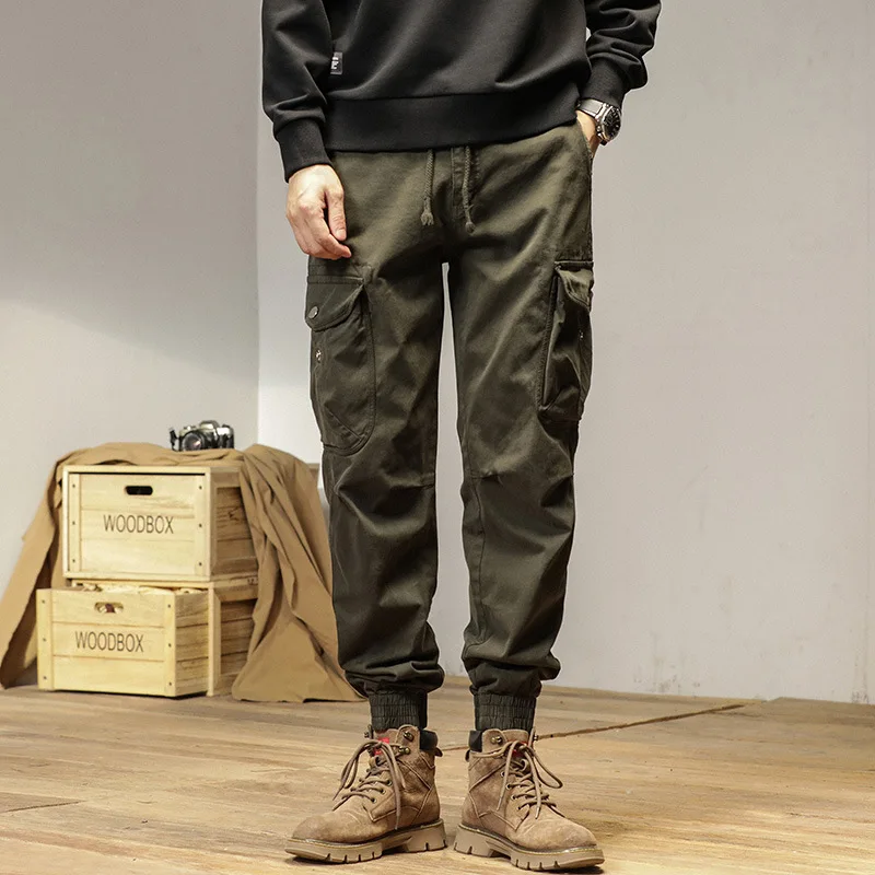 2025 New Multi-Pockets Spring Cargo Pants Men Streetwear Zipper Leg Skinny Work Joggers Cotton Casual Tactical Trousers