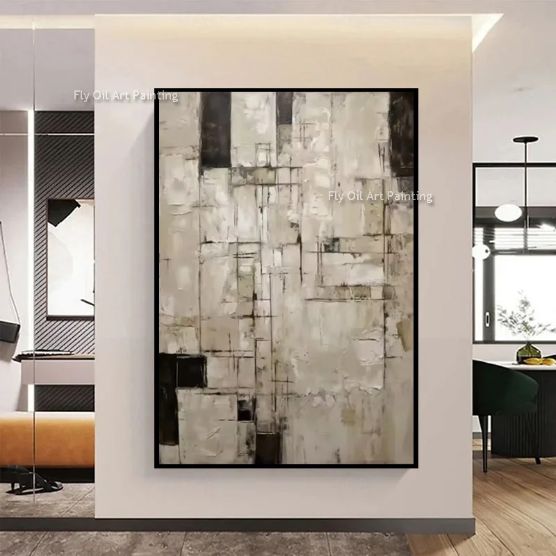 Special Beige Black Canvas Oil Painting Simplism Design New Home Wall Decor Items Handpainted Black Grey Wall Art As Gifts