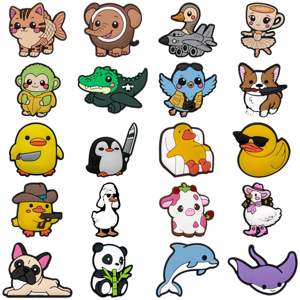1/20PCS Kawaii Trendy Animal Shoe Charms,Duck Alligator and Panda Charms for Shoes, Sandals Buckle Clogs