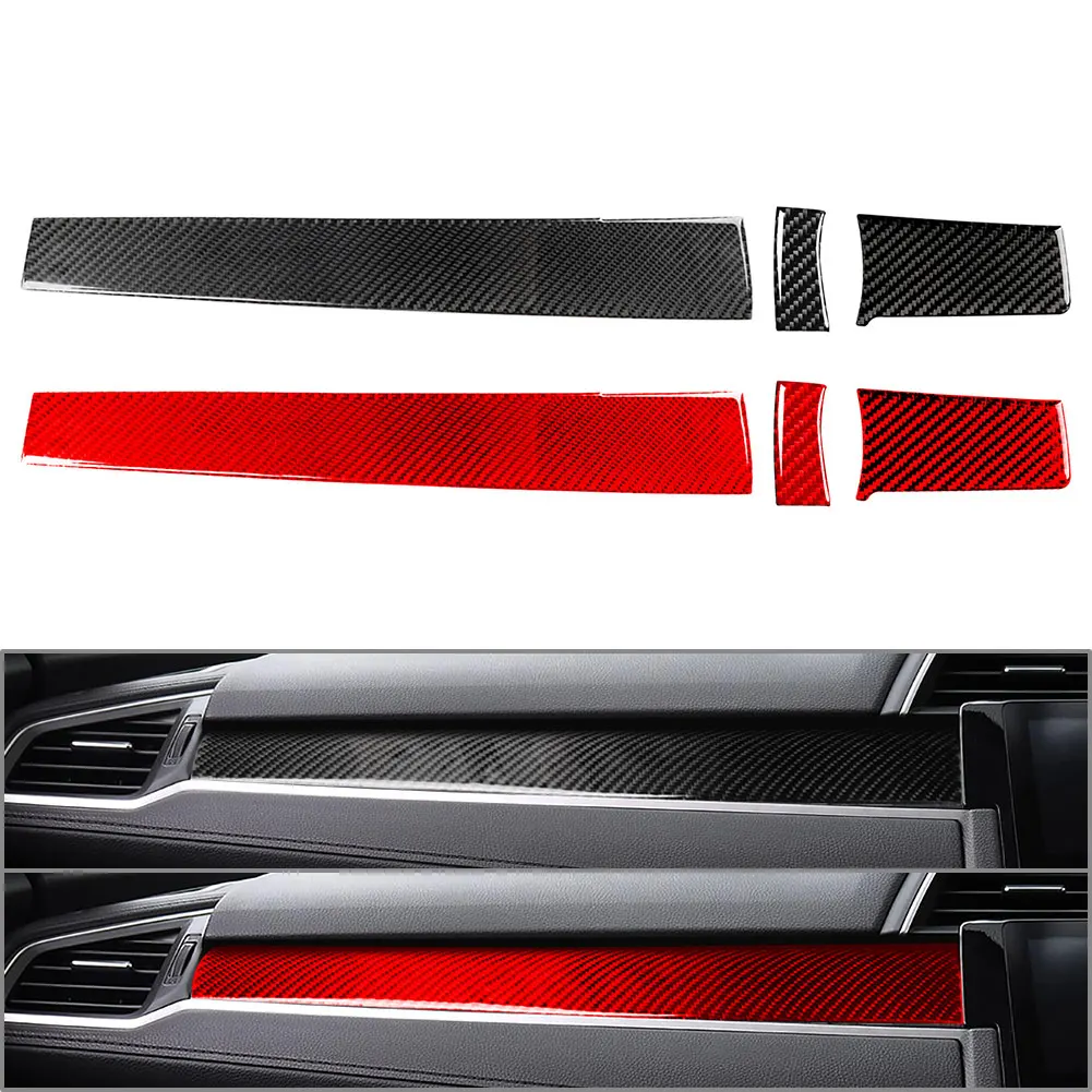 3Pcs RHD Carbon Fiber Car Dashboard Center Console Cover For Honda Civic 10th Gen 2016 2017 2018 2019 2020 2021