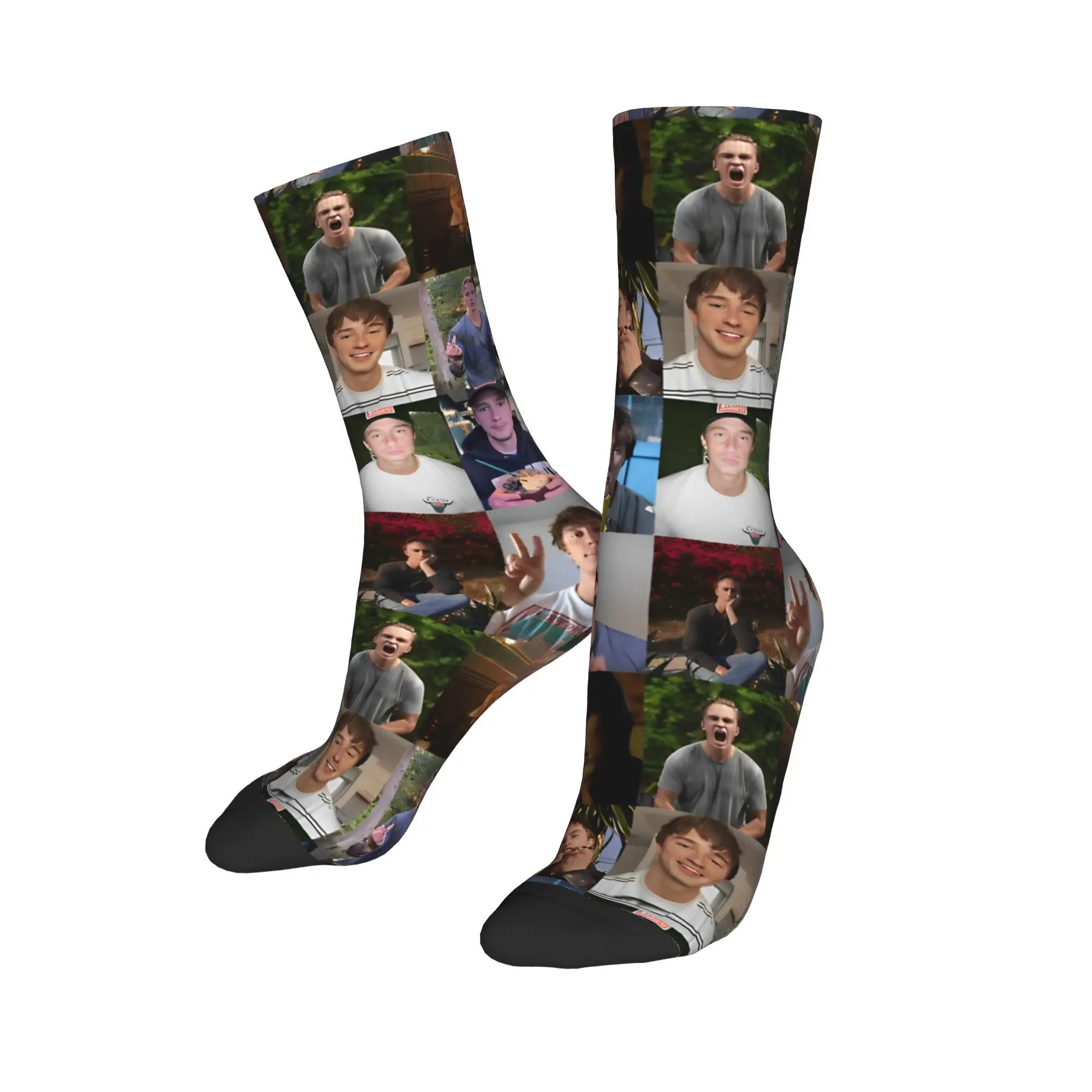 Harajuku Drew Starkey Photo Collage Soccer Socks Rafe Cameron Actor Polyester Middle Tube Socks for Unisex Sweat Absorbing