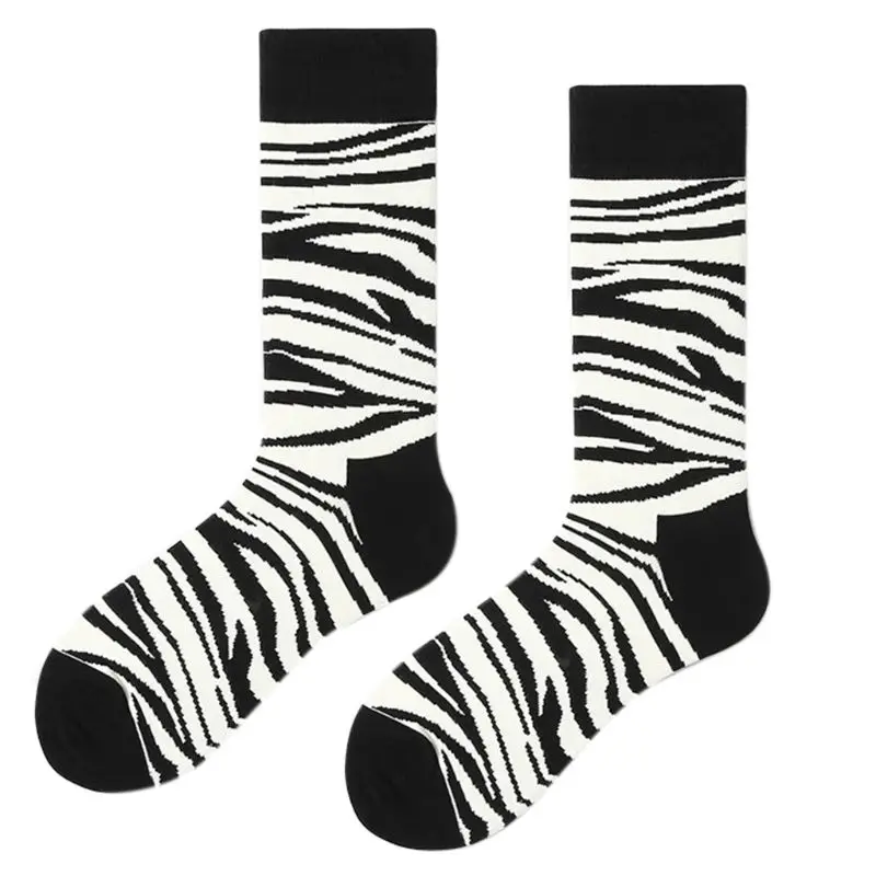 Women Men Couple Hip Hop Street Funny Socks for Creative Black White Stripes Animal Printed Harajuku Skateboard