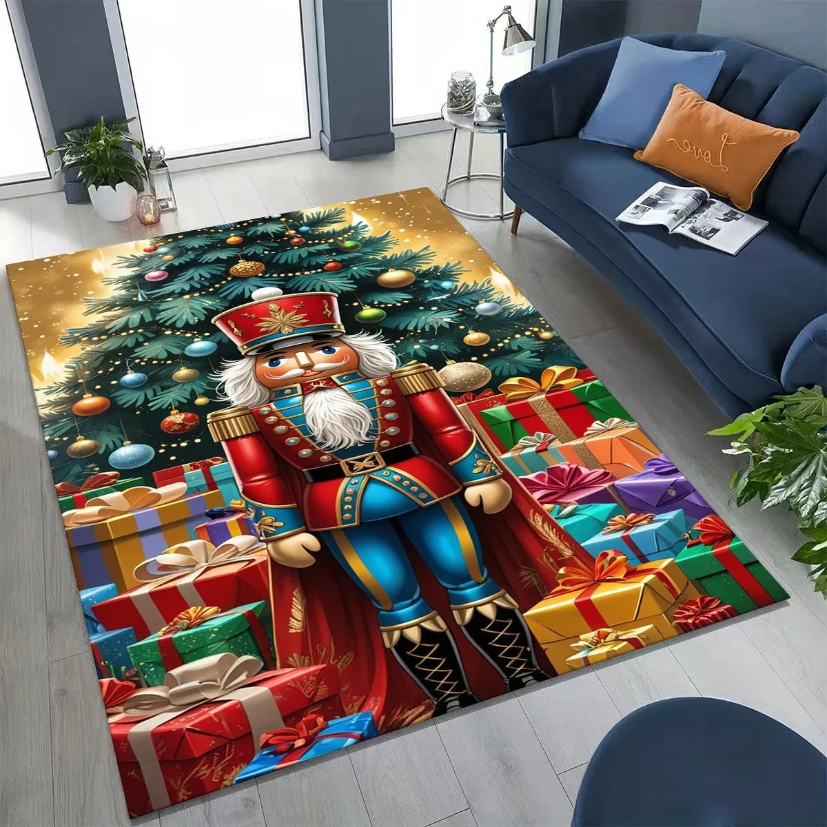Merry Christmas Tree Nutcracker Cartoon Puppet New Year Gift Carpet Rug for Bedroom Living Room Sofa Home Doormat Decor,Non-slip
