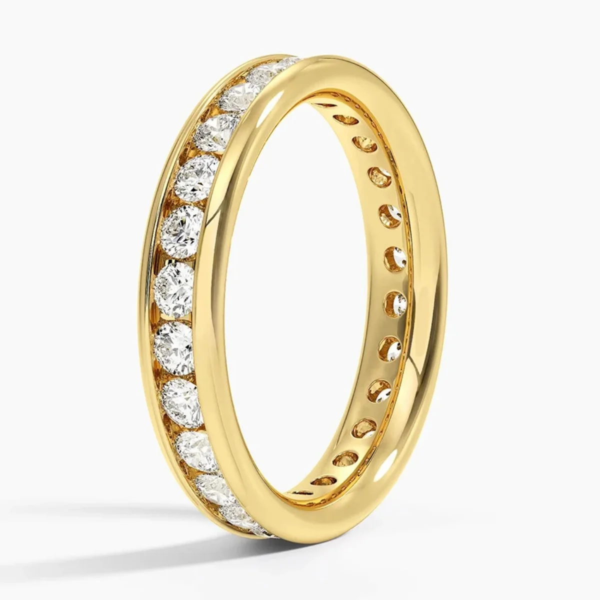 9K/14K/18K Yellow Gold Eternity Band Ring Channel Set Round Cut Lab Grown Diamonds IGI Certificate For Wedding