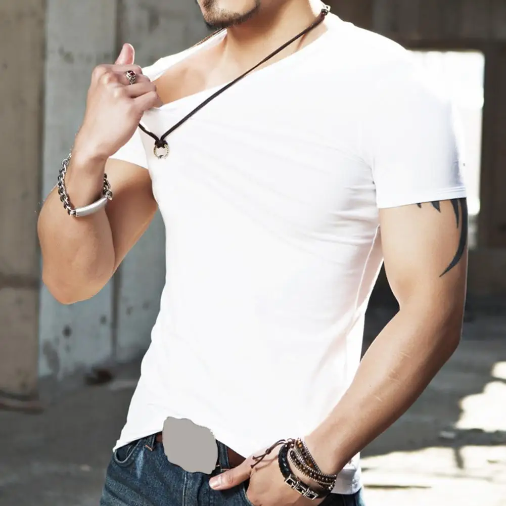 2025 New Men T Shirt Tops V neck Short Sleeve Tees Men's Fashion Fitness Hot T-shirt For Male Man T-shirt