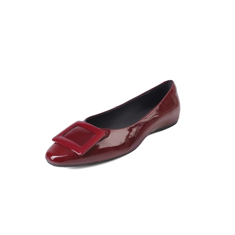 

2025 Women Flats Classic Square Buckle Single Shoes Woman Genuine Leather Square Toe Daily Shoes Spring Summer Flats Size 34-40