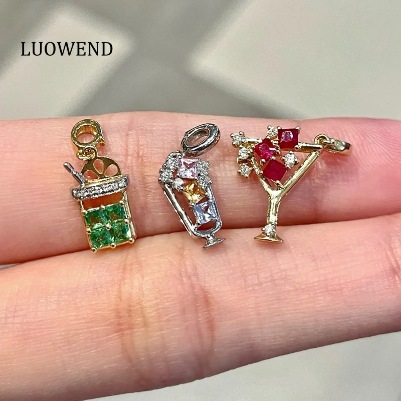 

LUOWEND 100% 18K Yellow Gold Pendant Cute Cup Shape Shiny diamond Natural Gemstone Necklace Pendant for Women Fine Jewelry