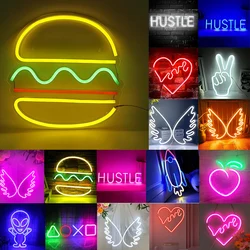 Hambuger Shape LED Neon Night light USB Powered Neon Sign for Wall Bedroom Decor Indoor Party Bar Wall Hanging Lamp Kids Gift