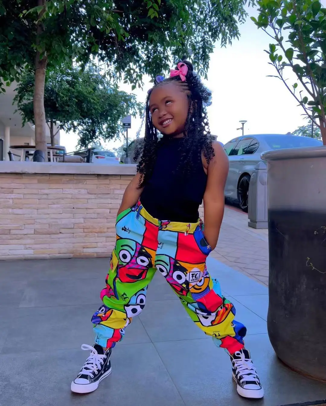 Summer Children\'s Clothes Sets Sleeveless Black Girls T-shirt and Graffiti Pants 2 pieces Baby Clothing Sets For Girl 1-8Years