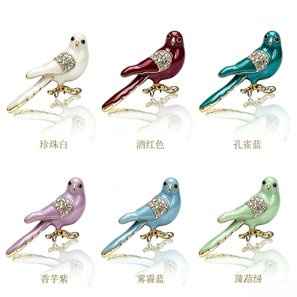 Fashionable Brooch Enamel Peace Pigeon Oil Dripping Alloy Animal Badge Diamond Inlaid Clothing Pin Wholesale Jewelry Accessories