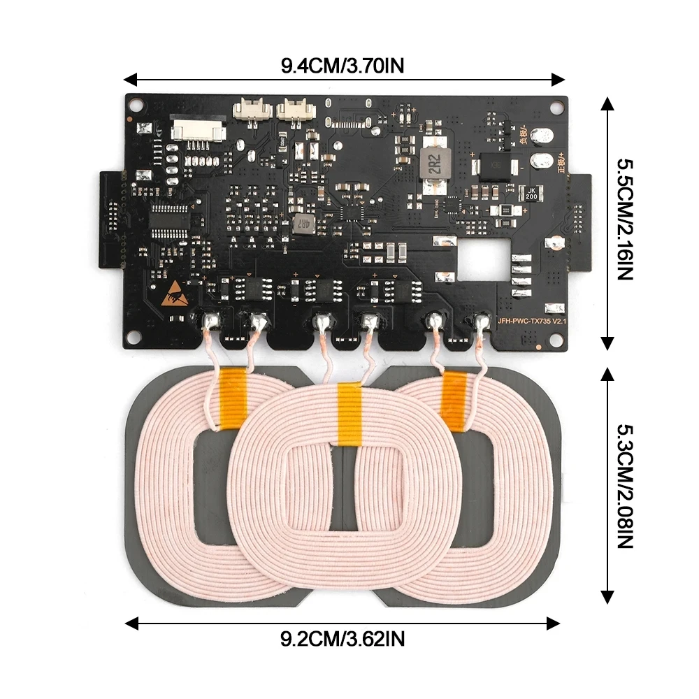 Módulo de carregamento sem fio para carro de alta potência 20W / 22W Carregamento rápido Módulo de carregamento sem fio de três bobinas para celular