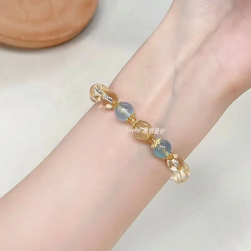 

Financial Resources Into The Yellow Crystal Giant Fortune Golden Crystal Bracelet Female Aquamarine HandString Lucky Couple Gift