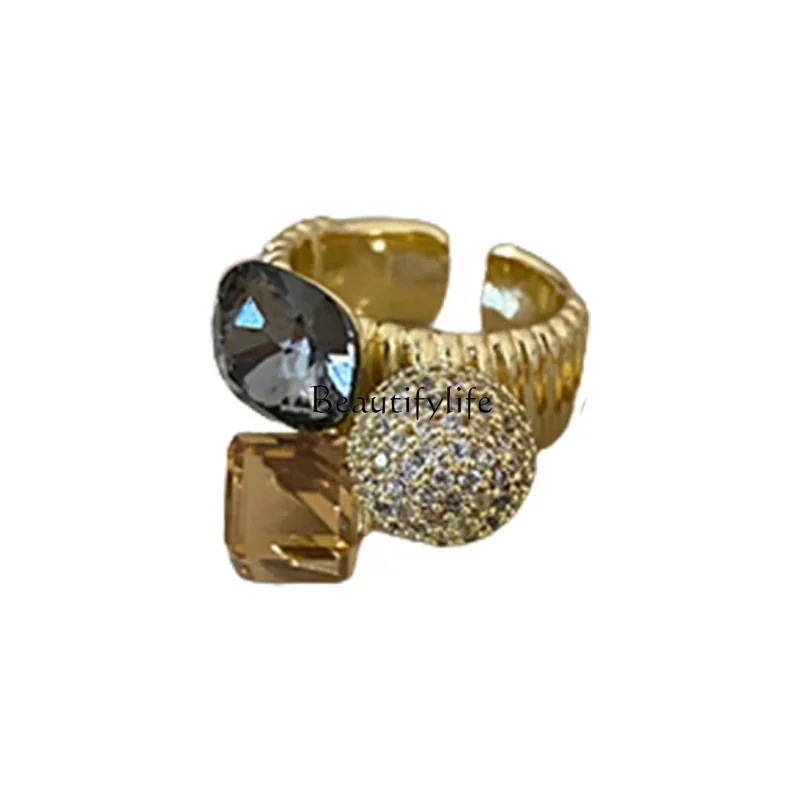 

Exaggerated High-Grade Diamond-Embedded Open Ring Female Niche 2024 New Ring Fashion Personal Accessories