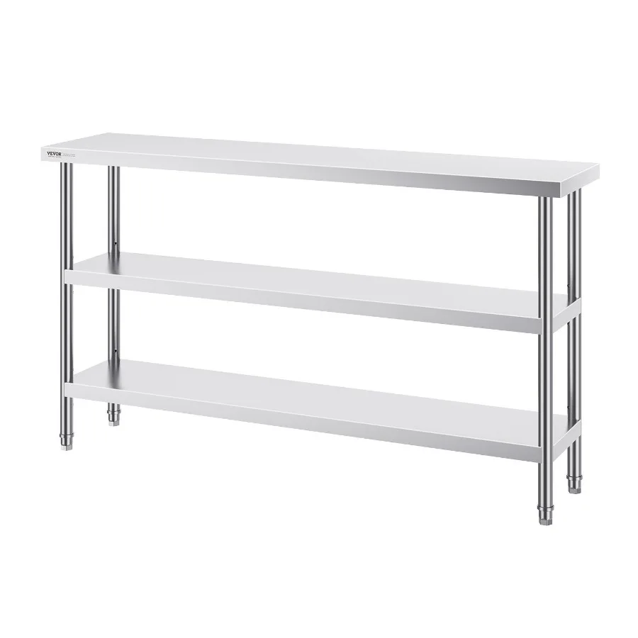 

Стол для приготовления пищи из нержавеющей стали 14 x 60 x 34 дюйма, коммерческий кухонный рабочий стол с 2 регулируемыми нижними полками, усиленный металлический каркас