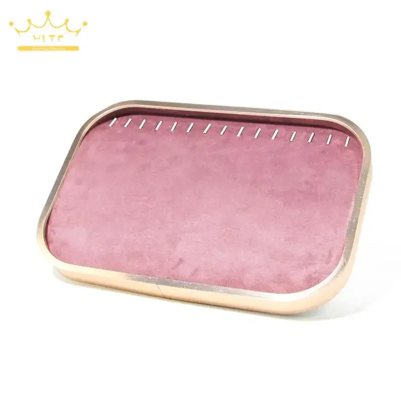 Pink Velvet Jewelry Organizer Tray Exhibition Necklace Pendant Ring Display Tray Bracelet Earring Storage Holder 30*20Cm