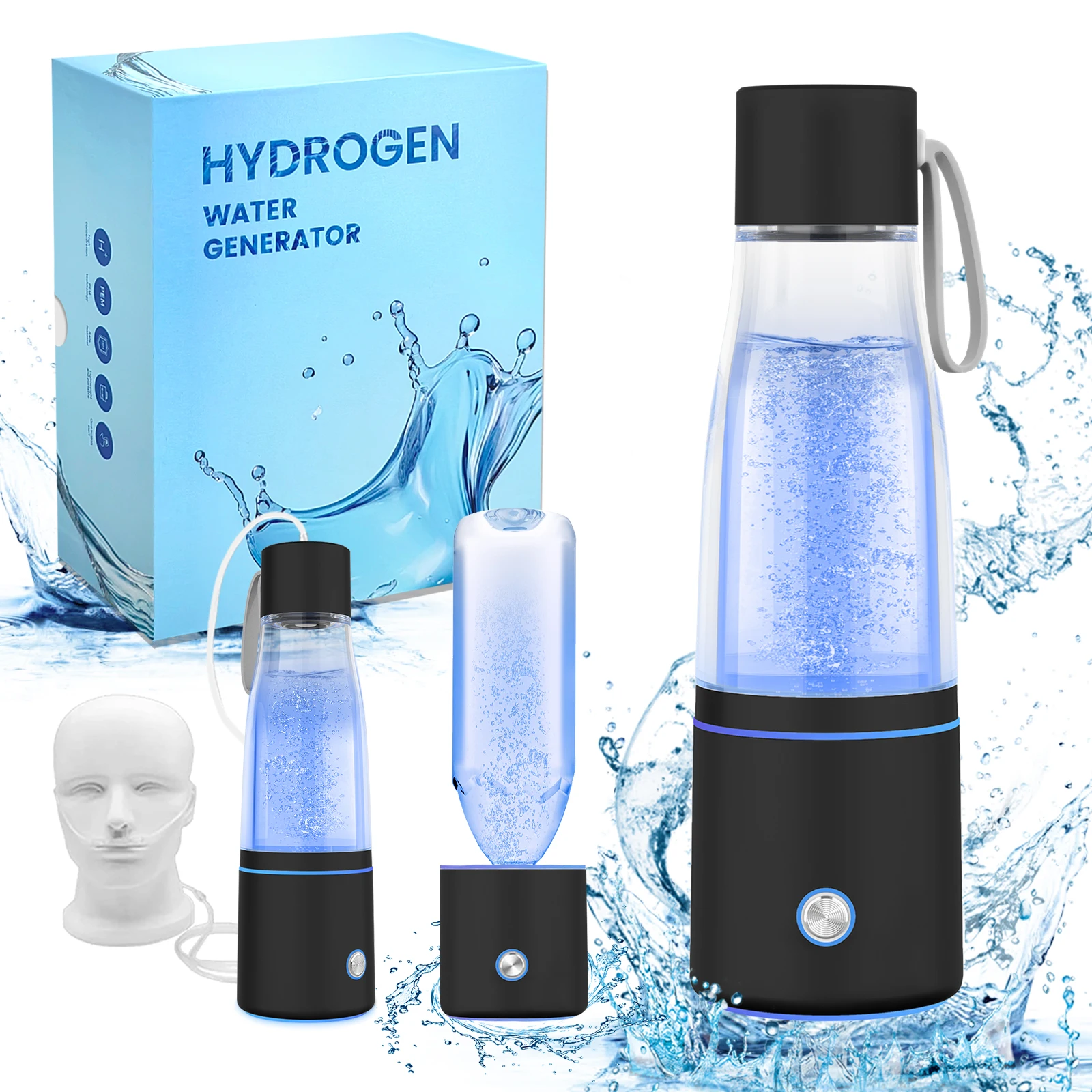 CAWOLO Premium Molecular Hydrogen Water Generator Bottle DuPont SPE+PEM Dual Chamber Maker + H2 Inhalation Device 5000ppB Max