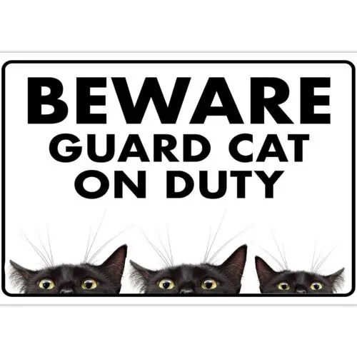 

12x8 Забавный знак Остерегайтесь охранника кошки на работу знак для дома двора улицы сада гаража