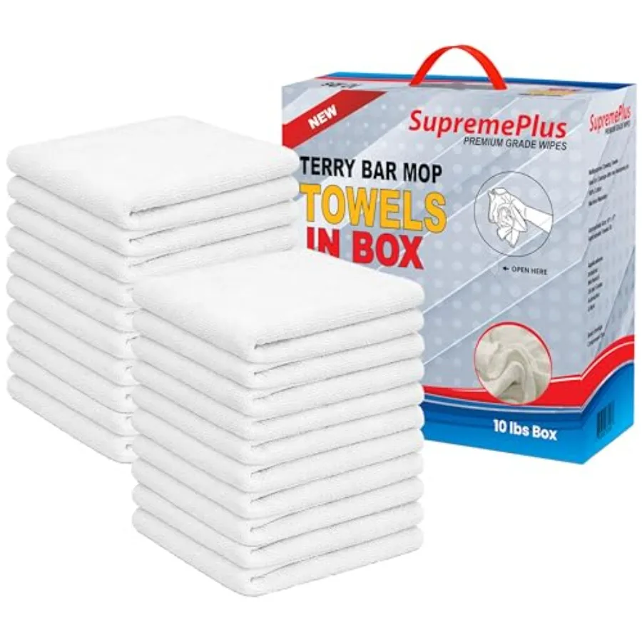 

White Terry Bar Mop Towels 80 Pcs Approx - 100% Cotton Ultra-Absorbent Cleaning Rags Perfect Washable Kitchen Rags for Bars Res