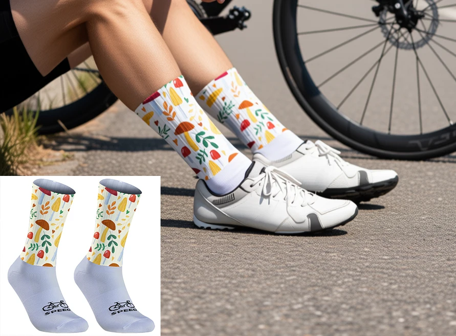 Calcetines deportivos cómodos que absorben el sudor, elementos de setas de calabaza, alimentación saludable, ciclismo cómodo